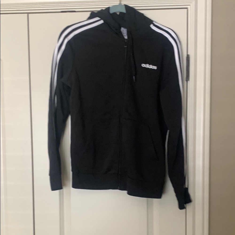 Adidas Black Hoodie with White Stripes